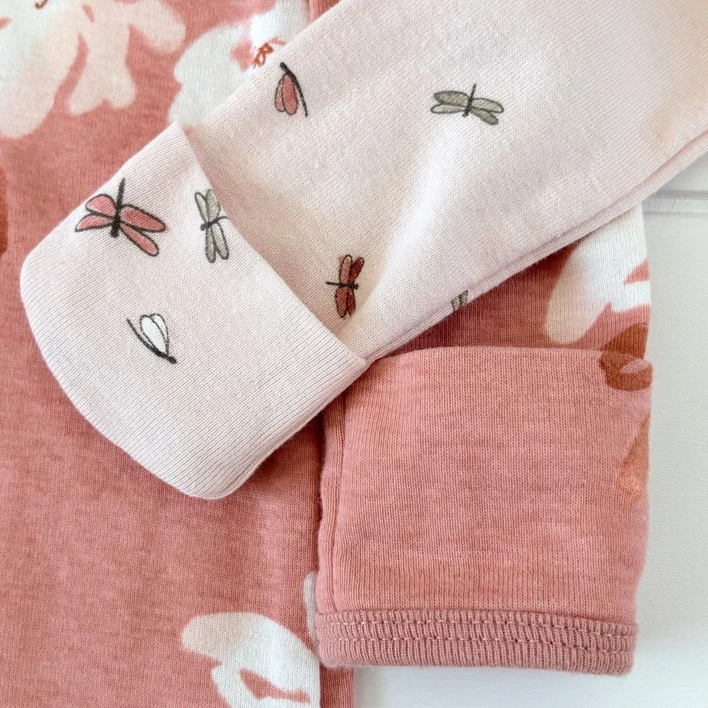 Carters Baby Girl Sleeper Gown Set 3 Months 100% Cotton Pink Floral Dragonfly